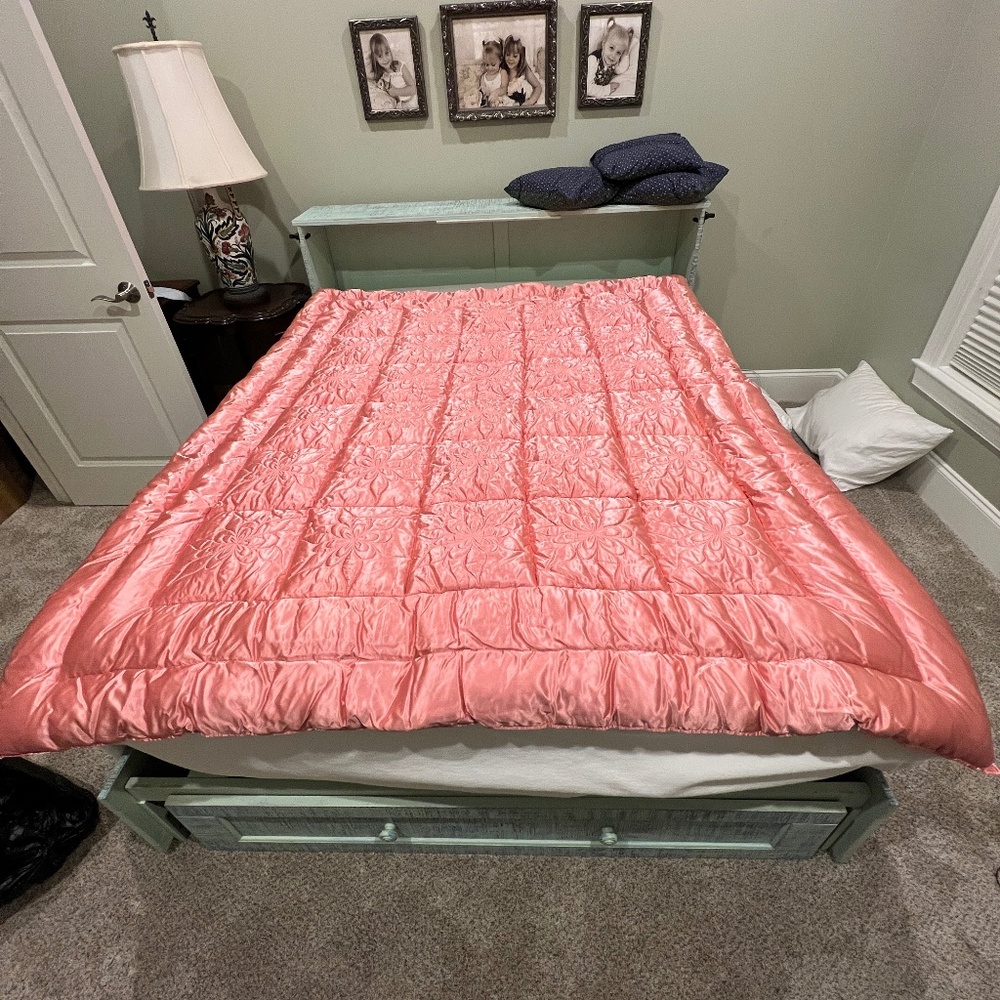 Vintage Queen Down Pink Satin Comforter